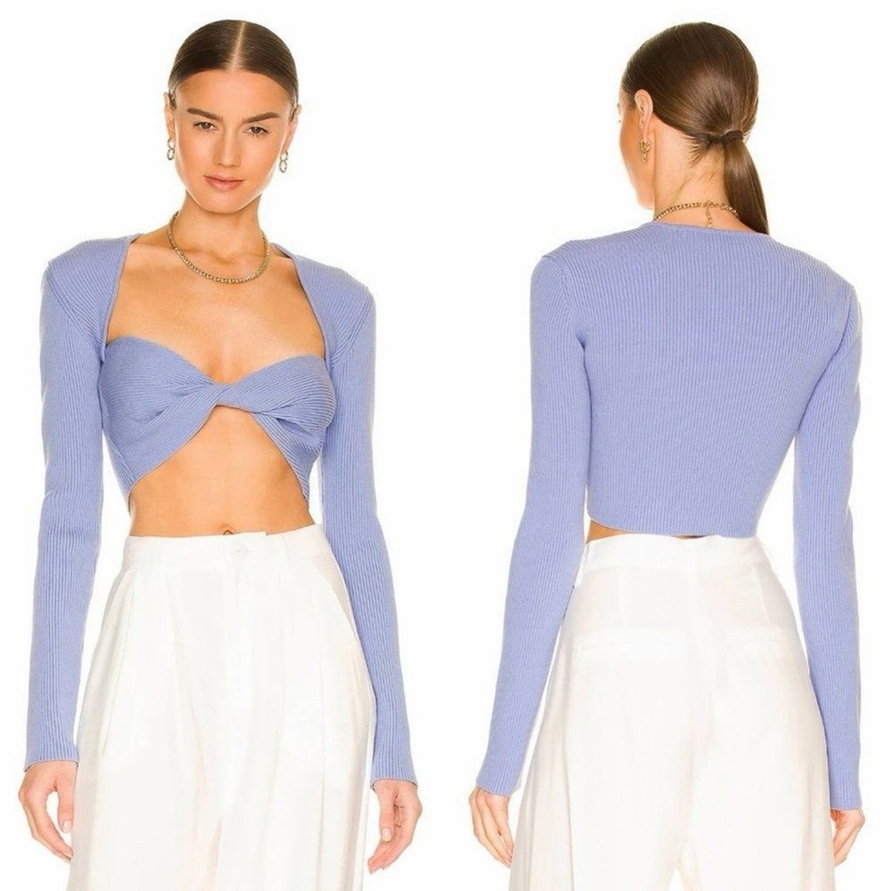 NWT GAUGE81 Lifa cropped‎ twisted ribbed wool-blend top cornflower blue size xs